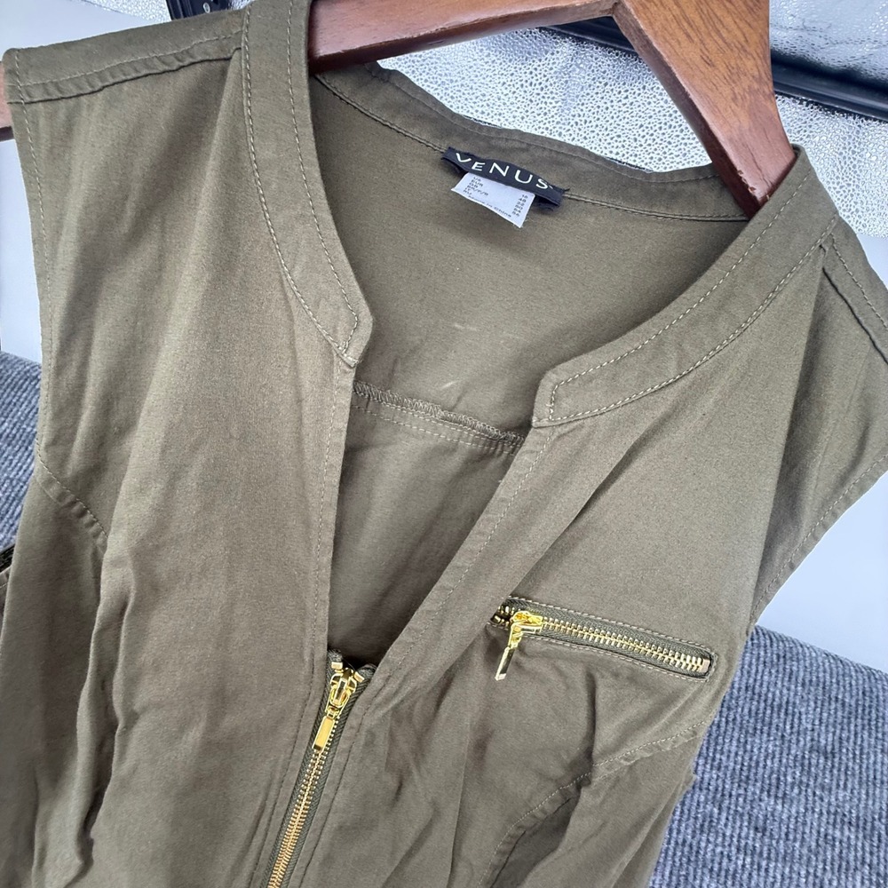 Venus Jumpsuit Womens Size 16 Olive Green Excellent Sleeveless Utility Zip Front